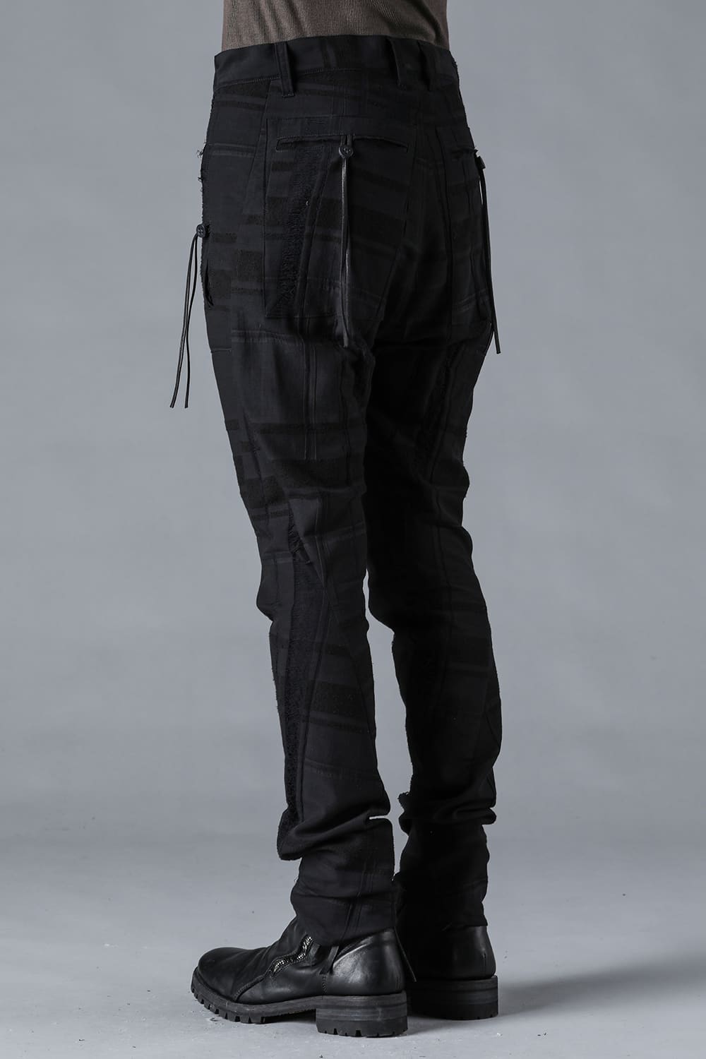 Check Jacquard Drop Crotch Slim Pants