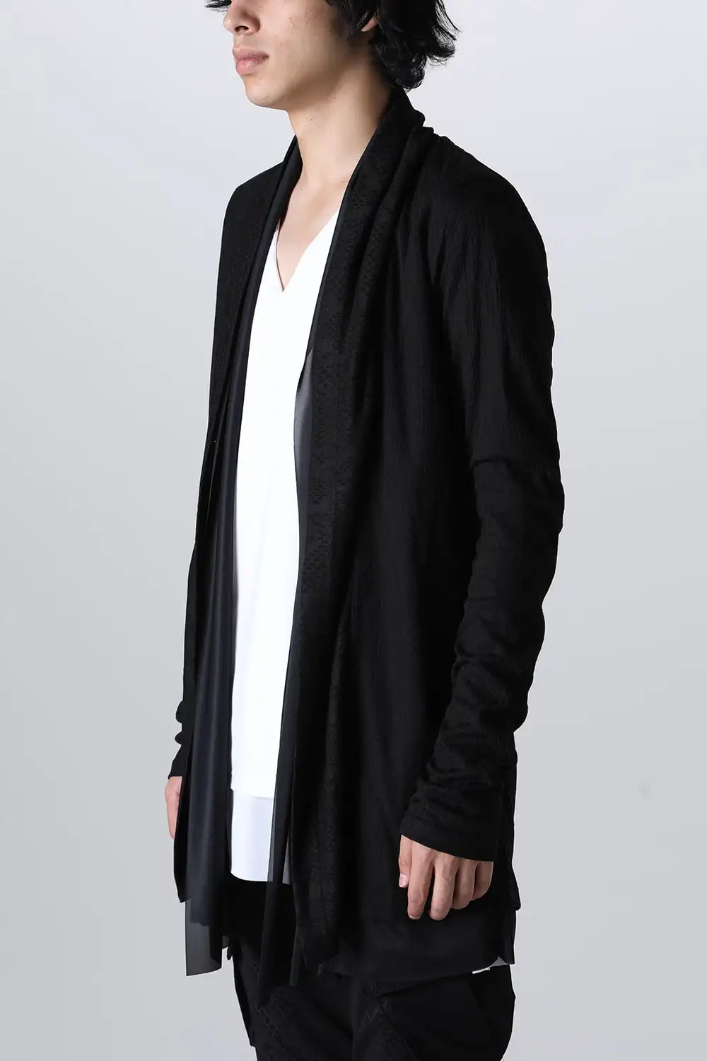 Layered Shawl Cardigan Black&Black