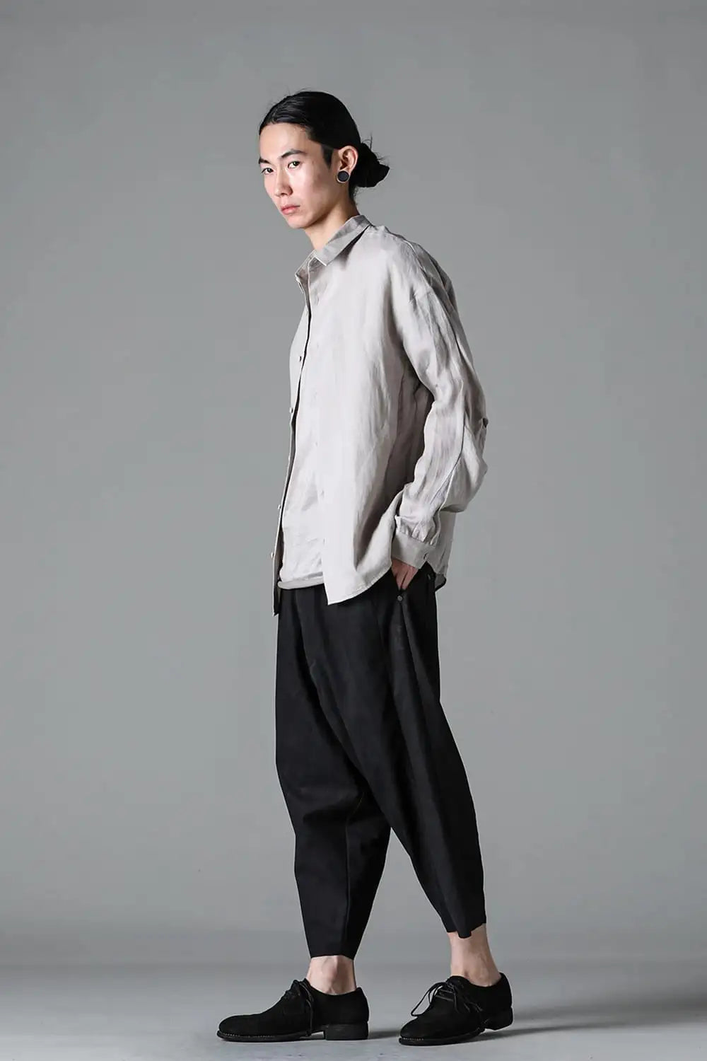 Relaxed pants soft nubuck cow leather Black