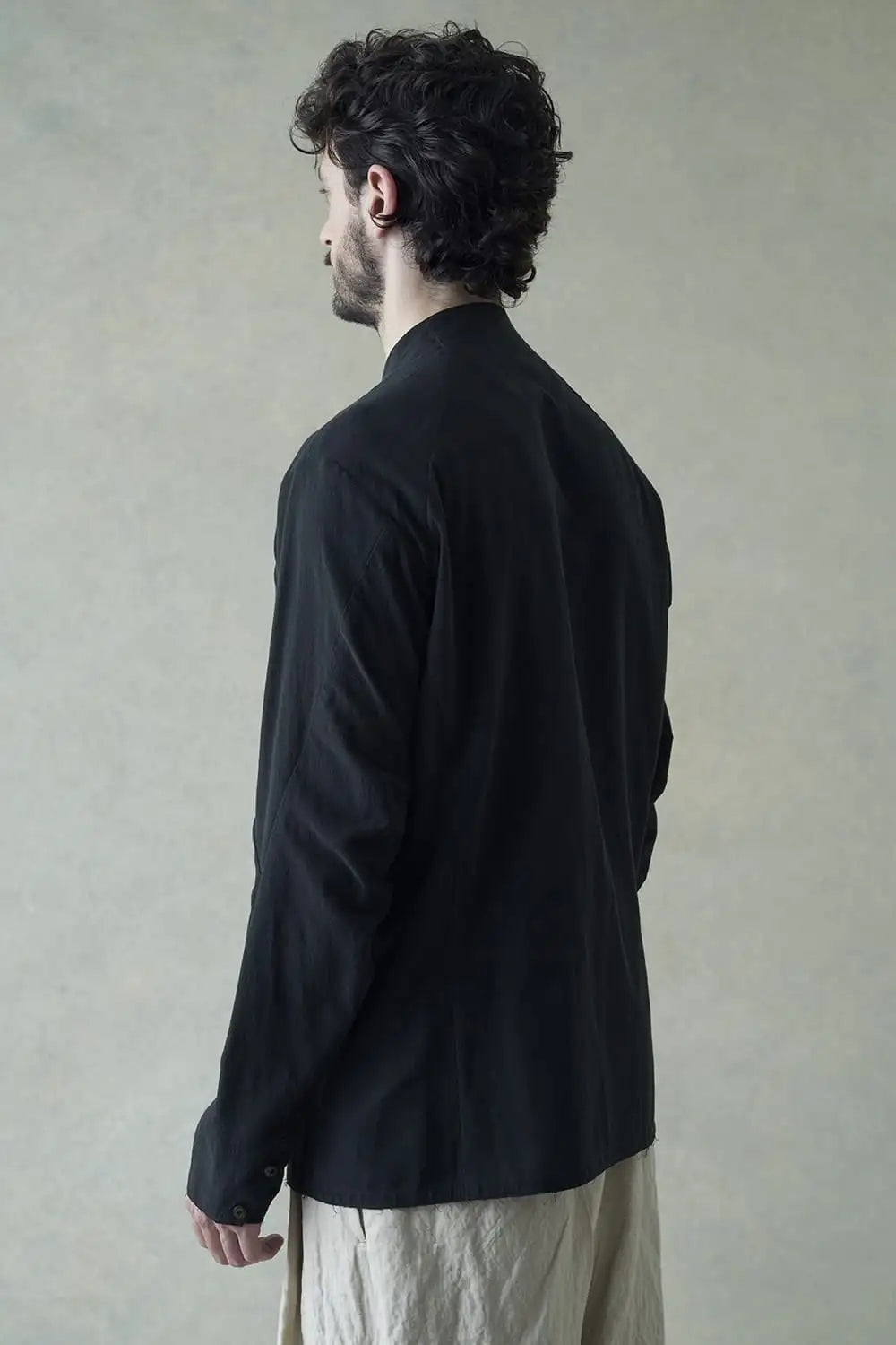 ノーカラーシャツ コットンリネン