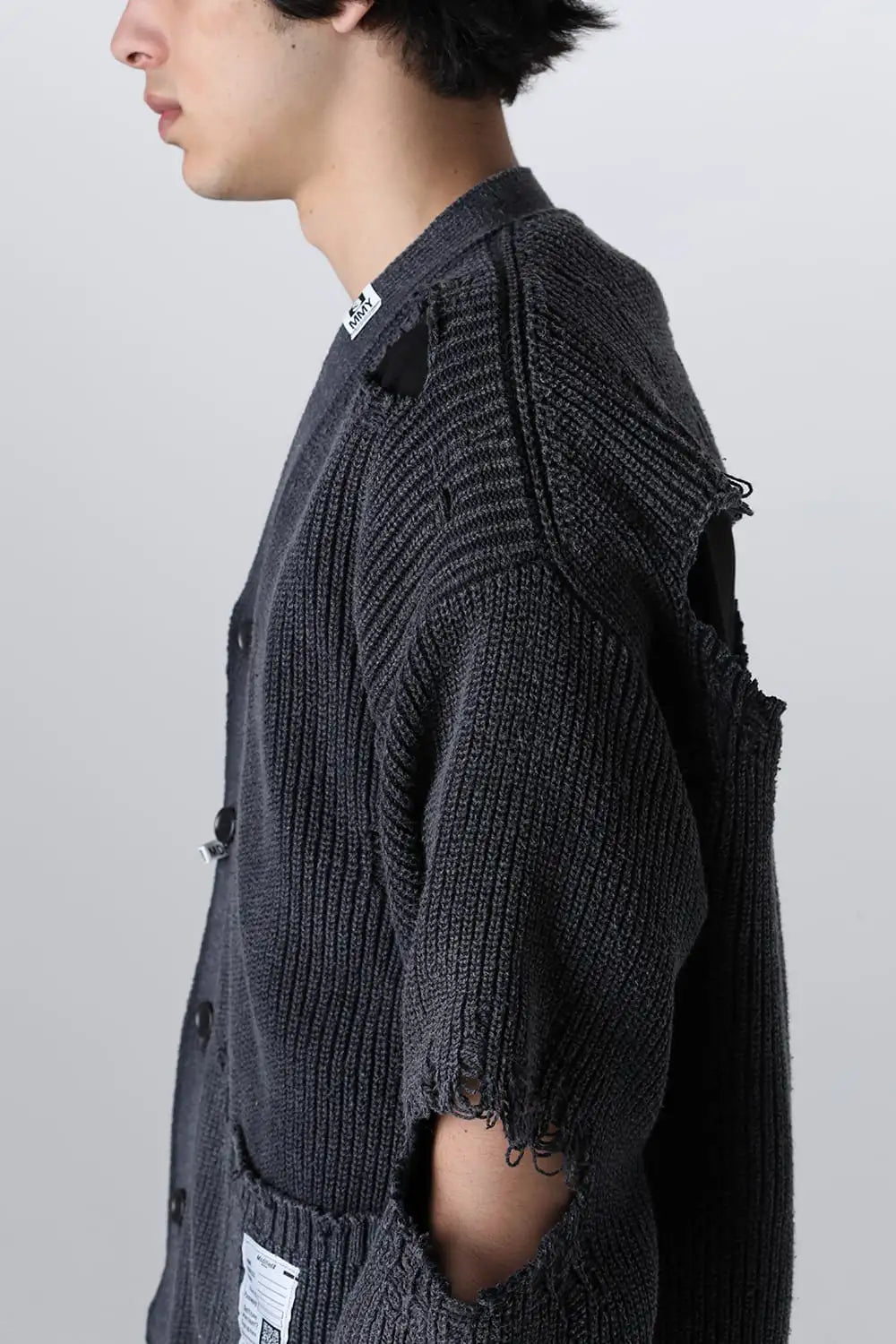 Bleached Knit Cardigan Black