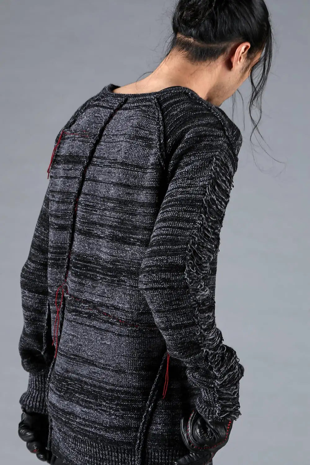 Distressed Merino Wool Knit Pullover Charcoal