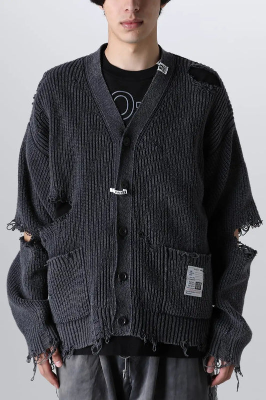 Bleached Knit Cardigan Black