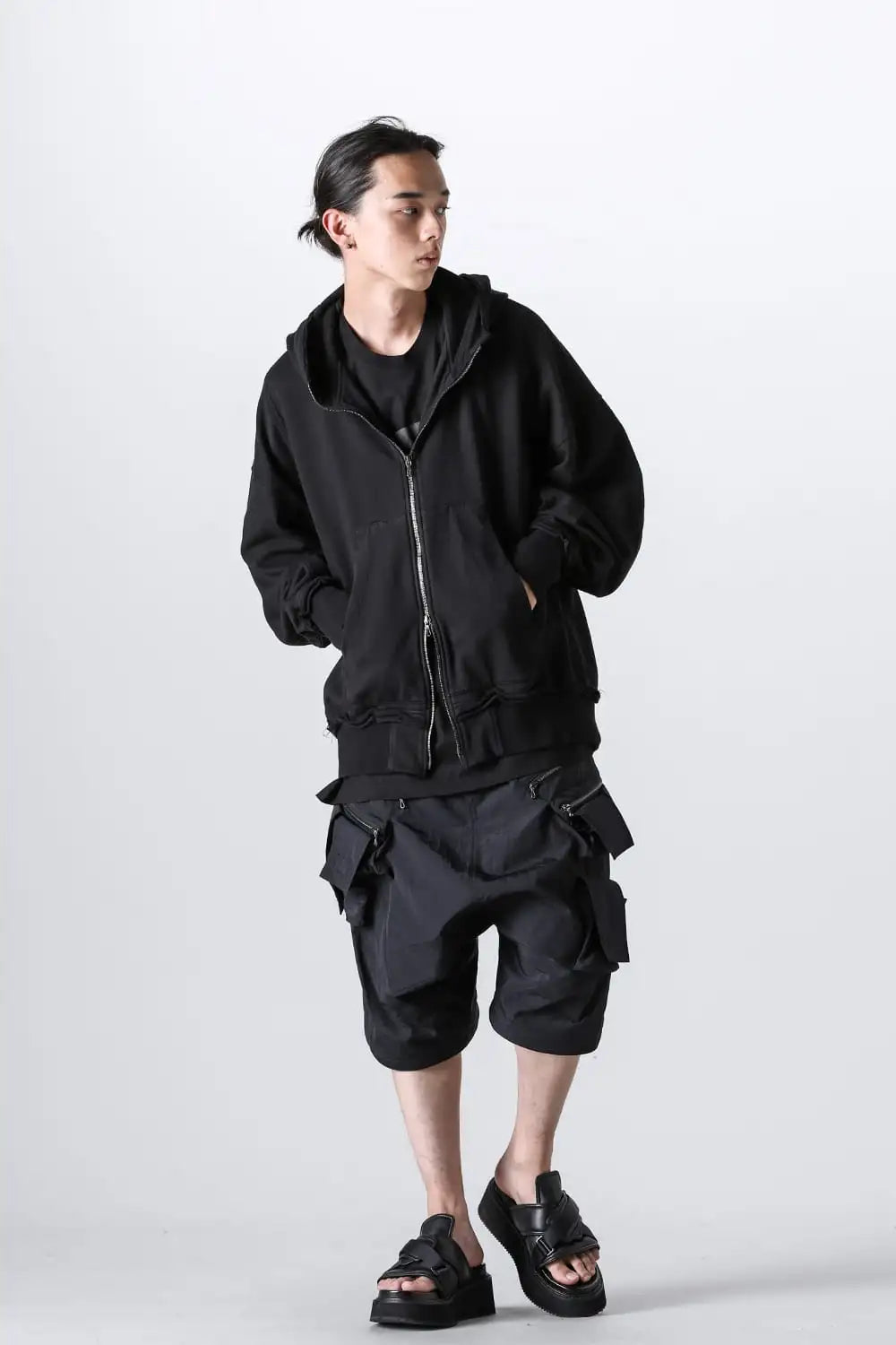 Cotton Sweat Zip Up Hoodie Black