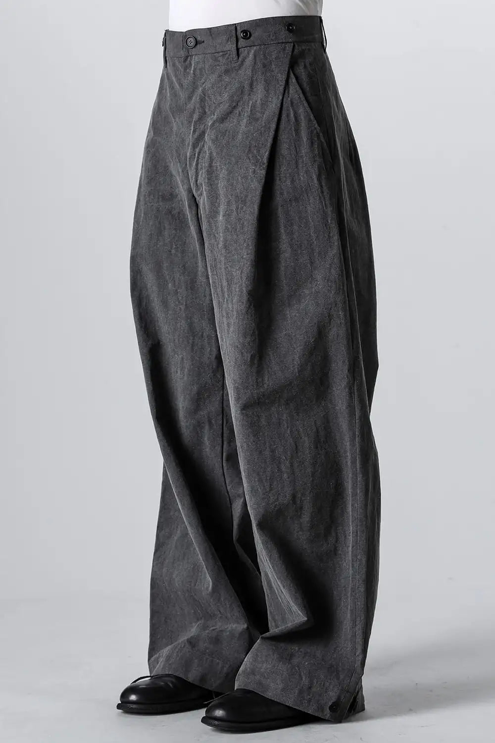 Side Tucked Wide Straight Trousers Sumi Black