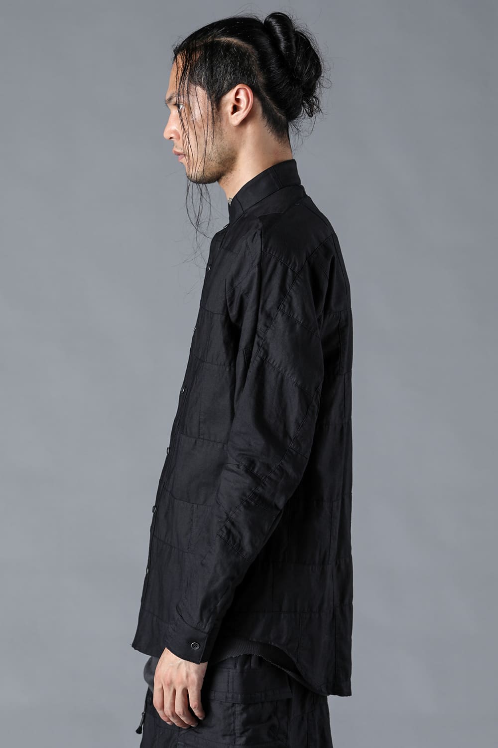 Patchwork Band Collar Shirt