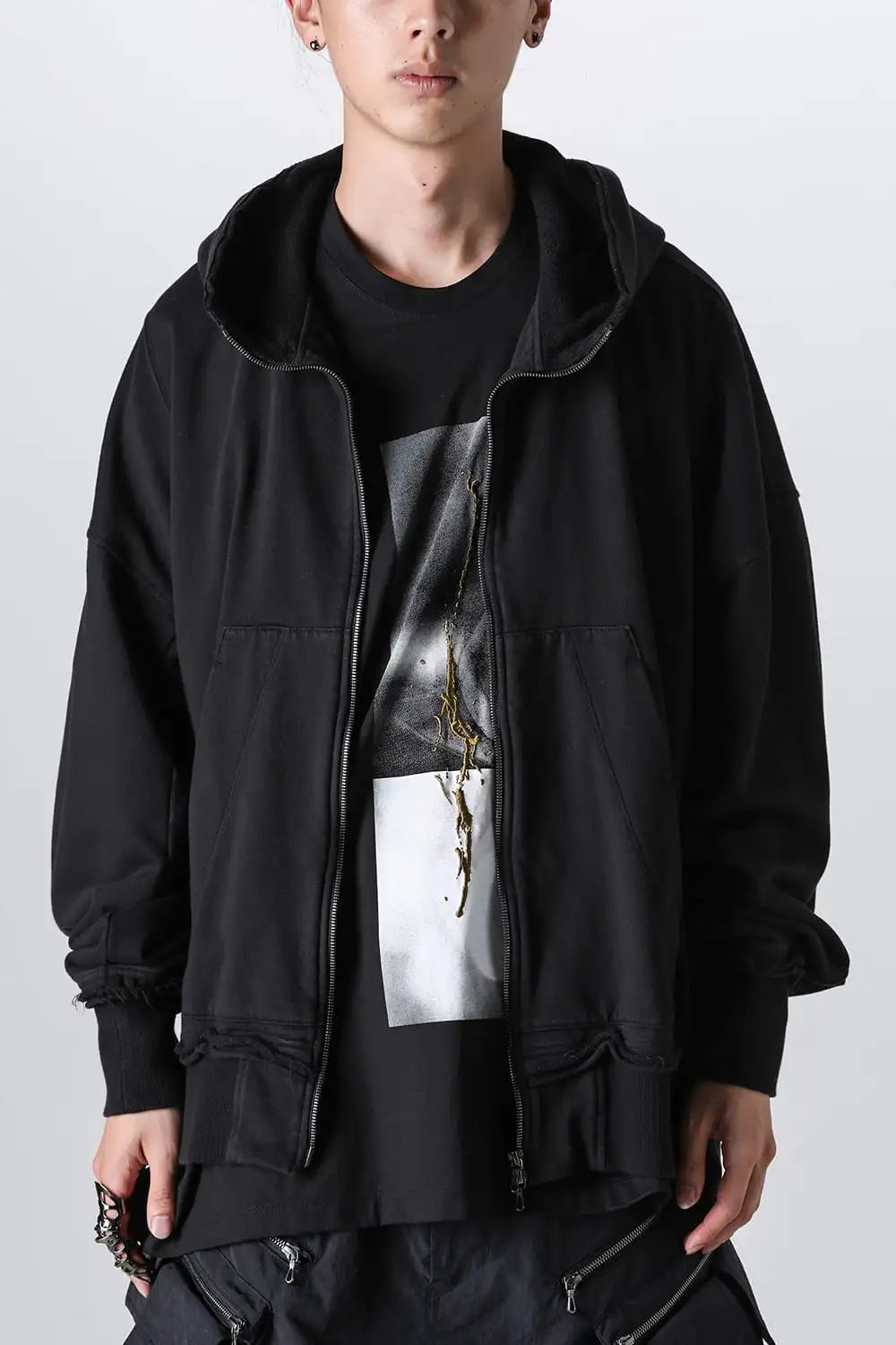 Cotton Sweat Zip Up Hoodie Black