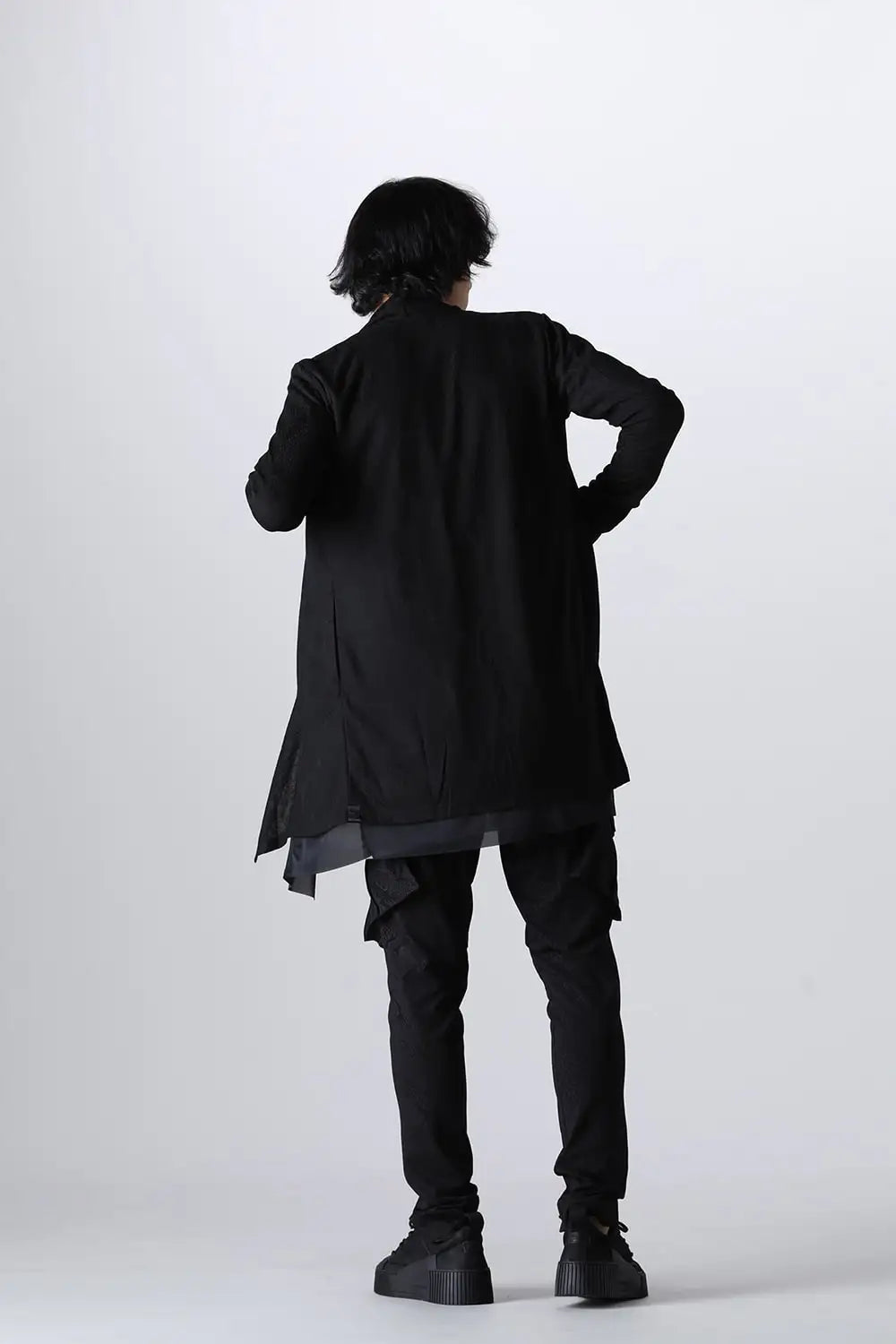 Layered Shawl Cardigan Black&Black