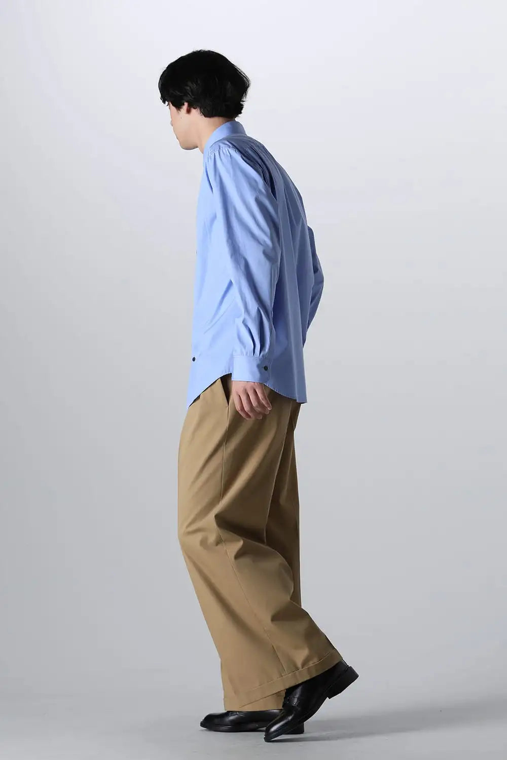 フロントパネルシャツウィズレザータブ Sax