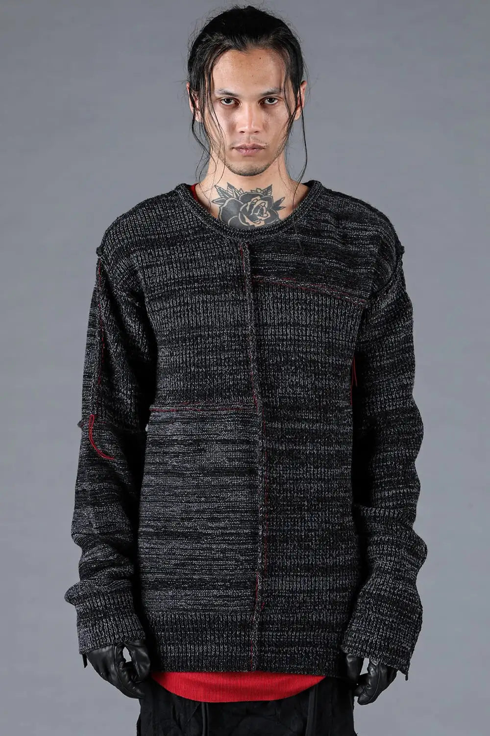 Wool Knit Zip Pullover Black