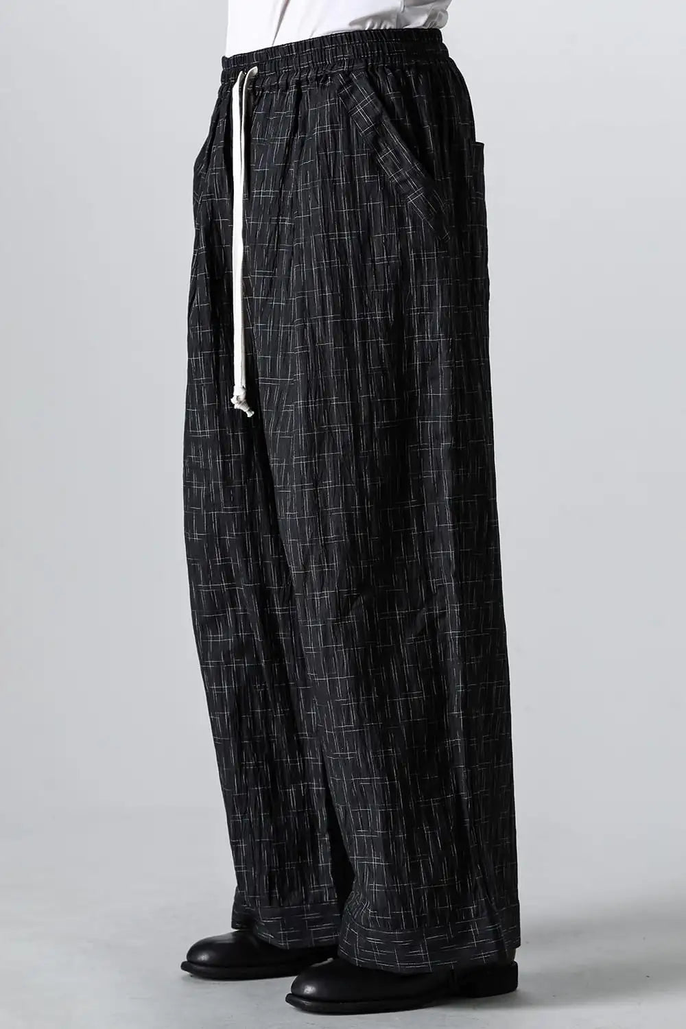 WIDE PANTS Fine Kasuri Shirting BLACK