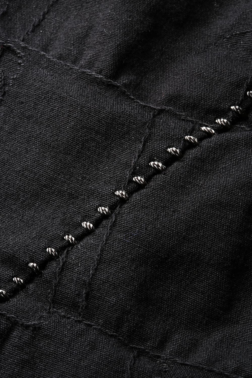 SCAB Patchwork Jagged Stretch Cotton Overlock Twisted Curved Slim Pants Black Charcoal Stitch