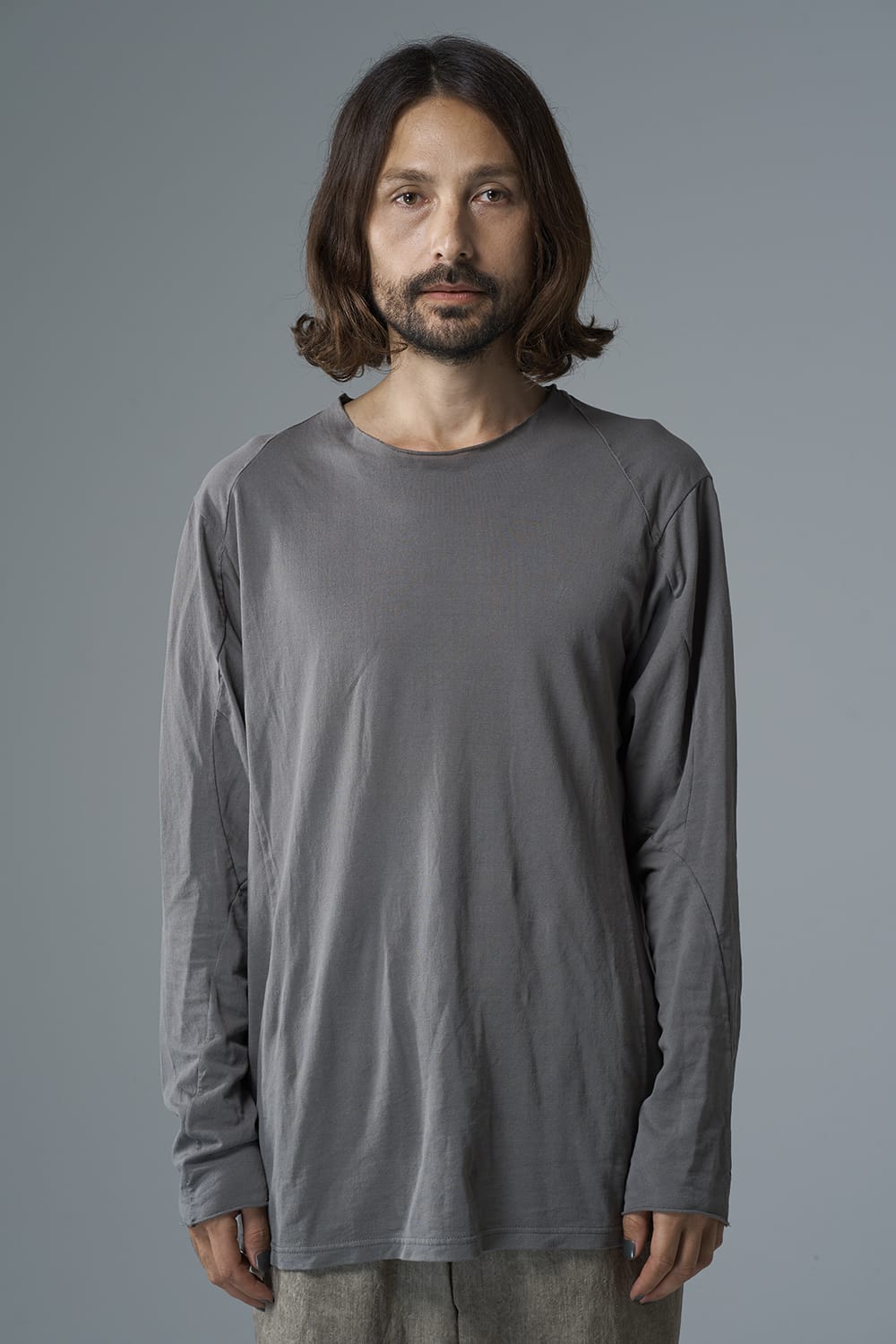 ロングスリーブ 和紙ジャージー チャコールダイ  ライトグレー