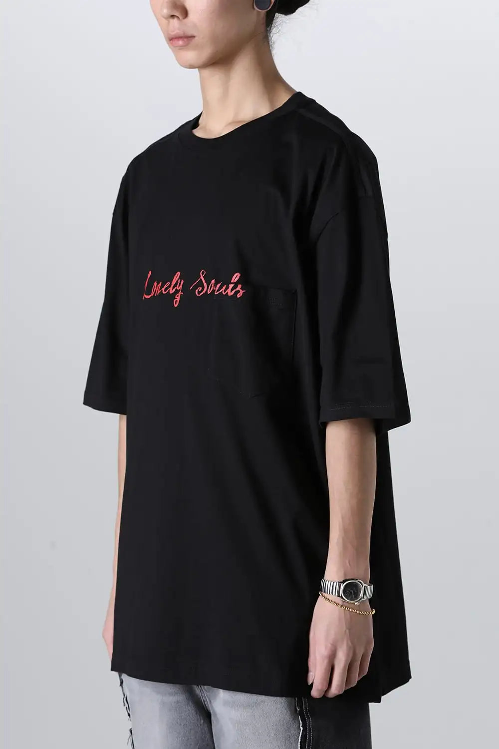 lonely souls. (oversized s/s pocket tee) Black