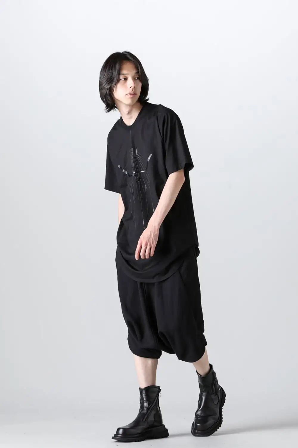 Cotton Sweat Sarouel Short Pants Black