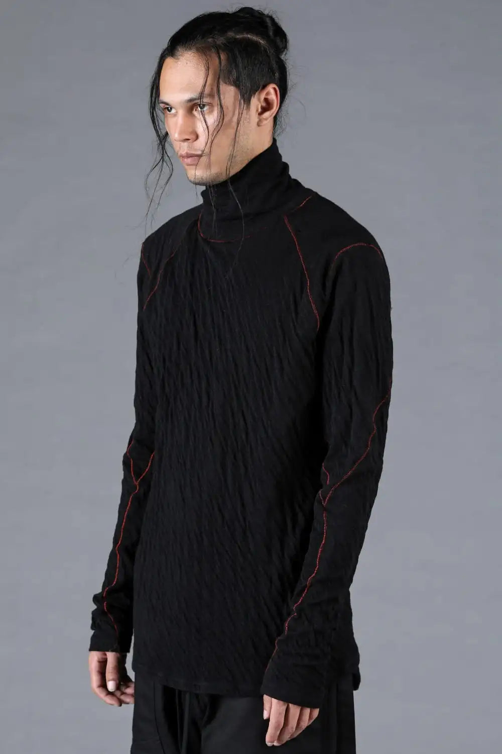 Wool x Cotton Double-Faced High-Neck Long Sleeve T-Shirt Black