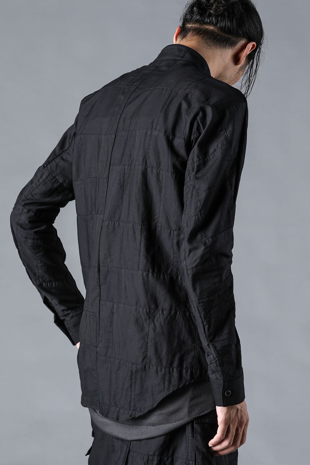 Patchwork Band Collar Shirt