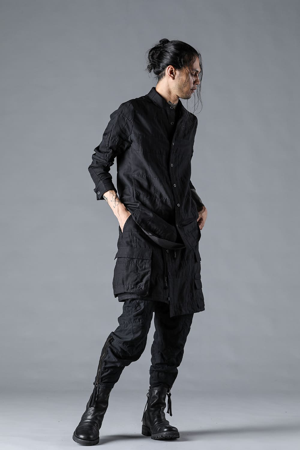 Patchwork Band Collar Shirt