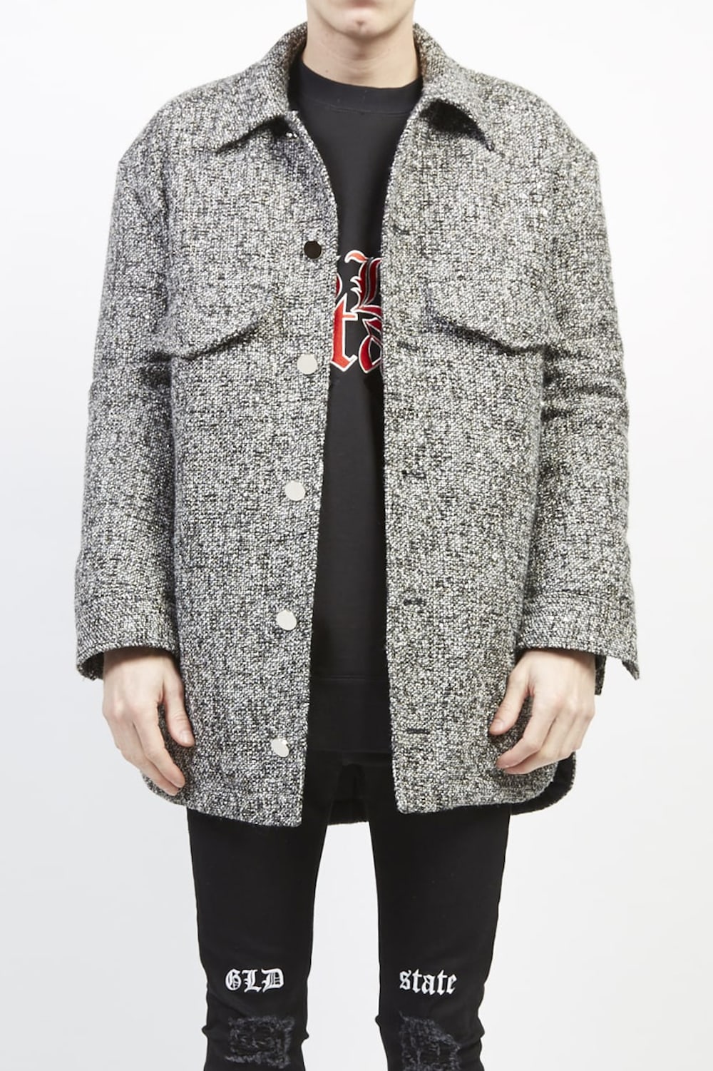 Melange metallic tweed outer shirt