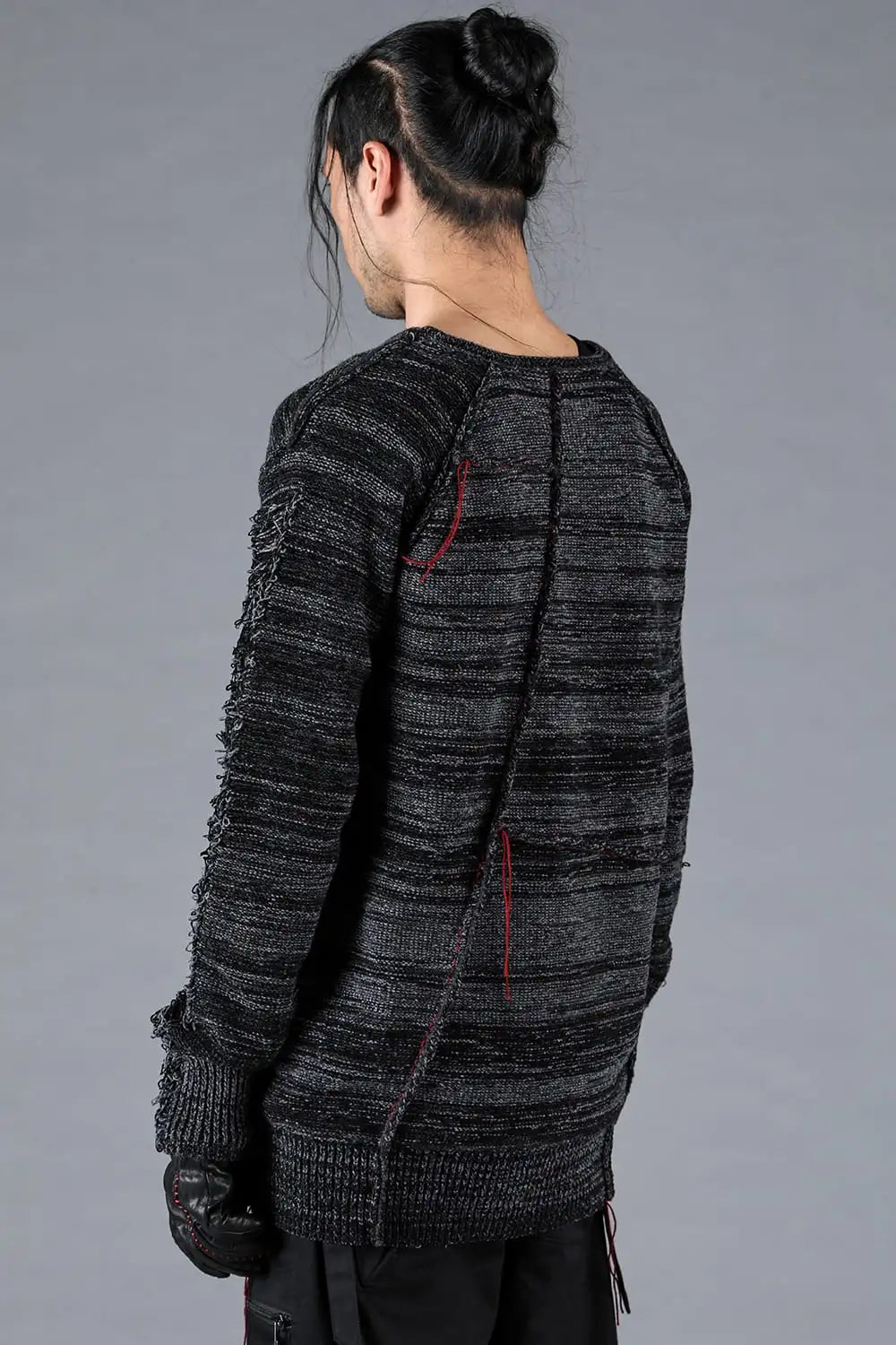 Distressed Merino Wool Knit Pullover Charcoal