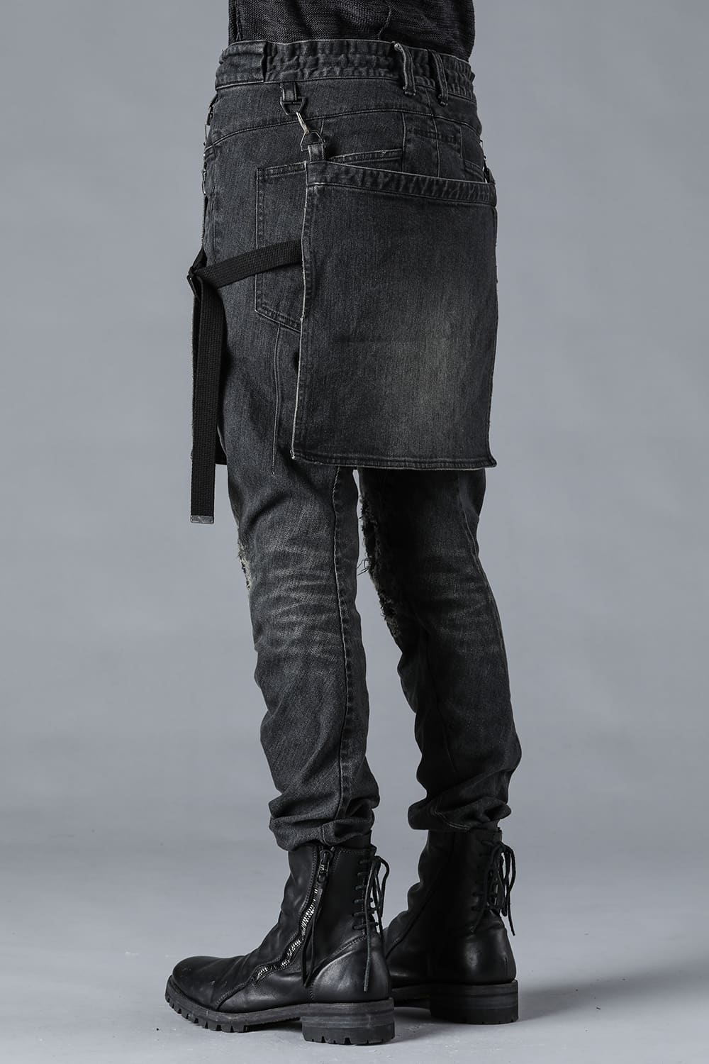 Bum Flap Distressed Denim Drop Crotch Slim Pants