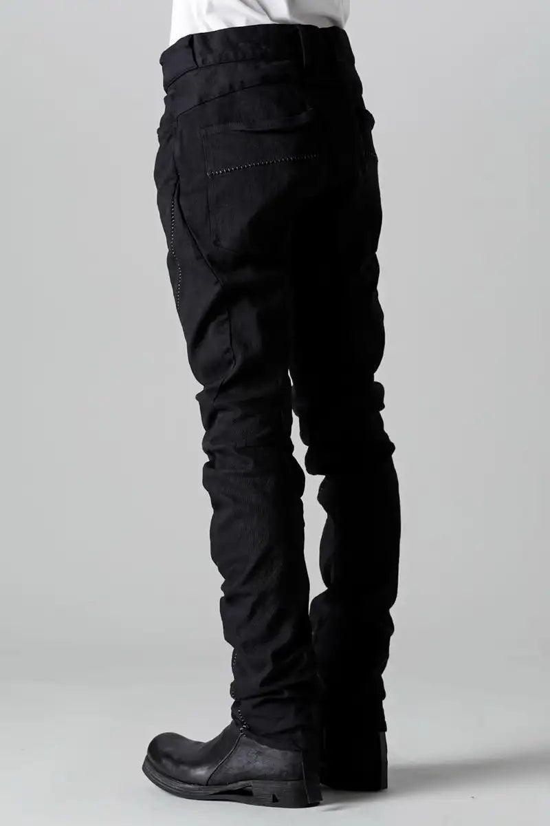 Stretch Denim Overlock Twist Curve Slim Pants Black