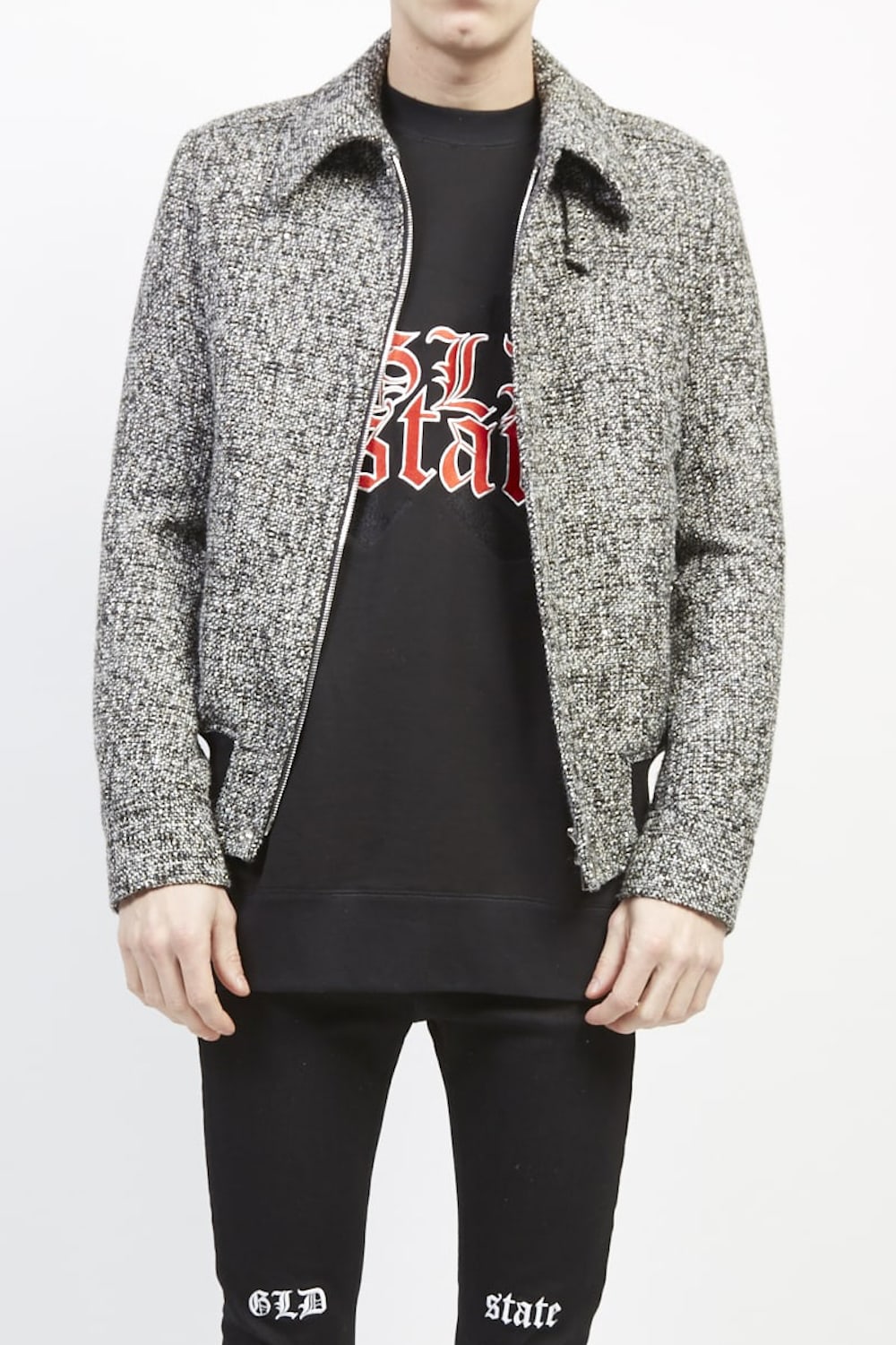 Melange metallic tweed blouson