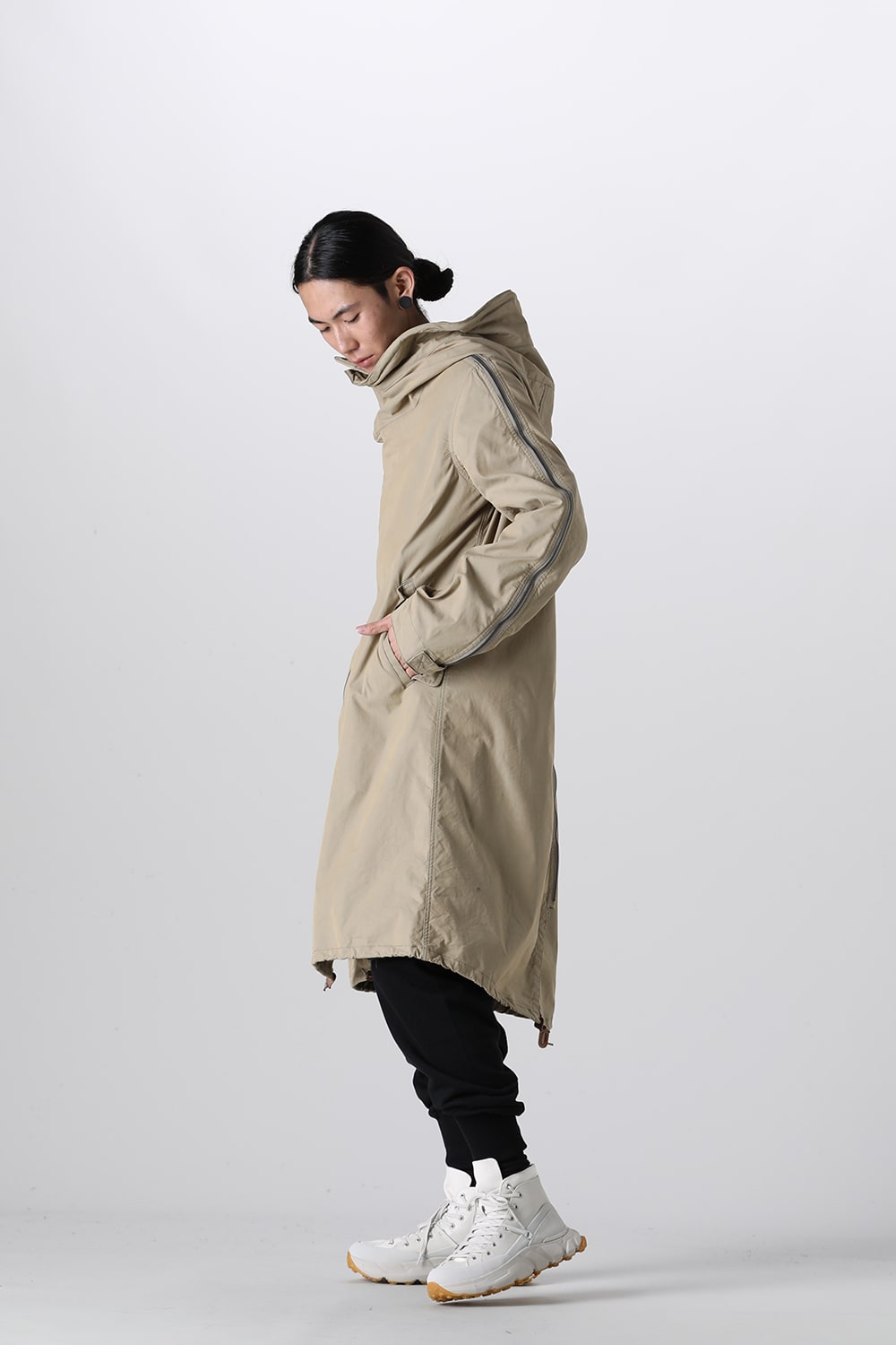 Multi Zip Military Hoodie Coat - Without Patches Beige