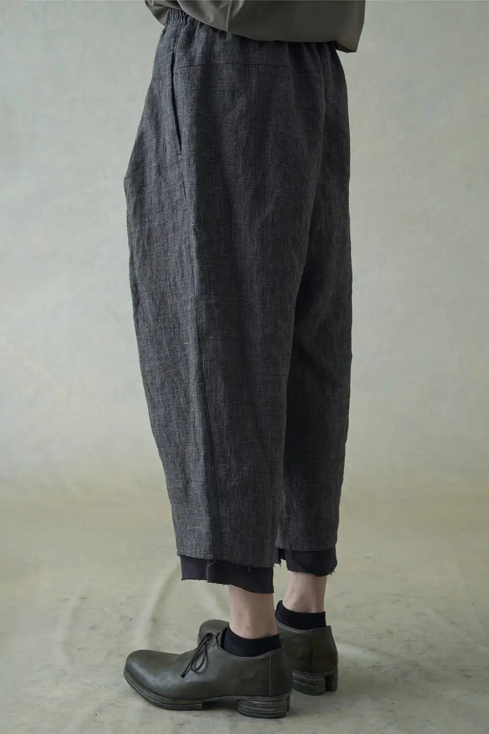 クロップドパンツ リネン グレンチェック