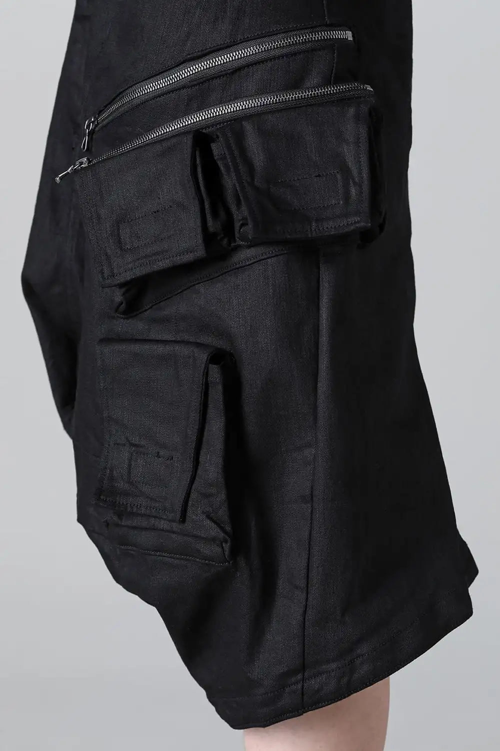 10.5oz Stretch Denim Cargo Short Pants Black