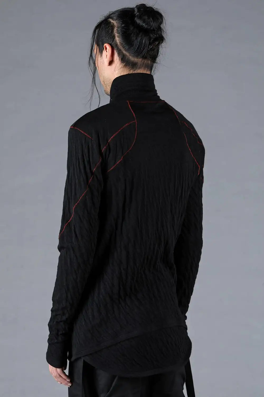 Wool x Cotton Double-Faced High-Neck Long Sleeve T-Shirt Black