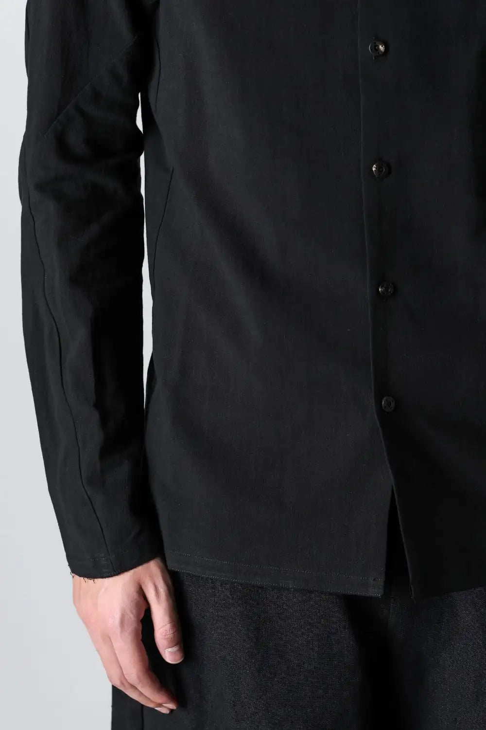 ノーカラーシャツ コットンリネン