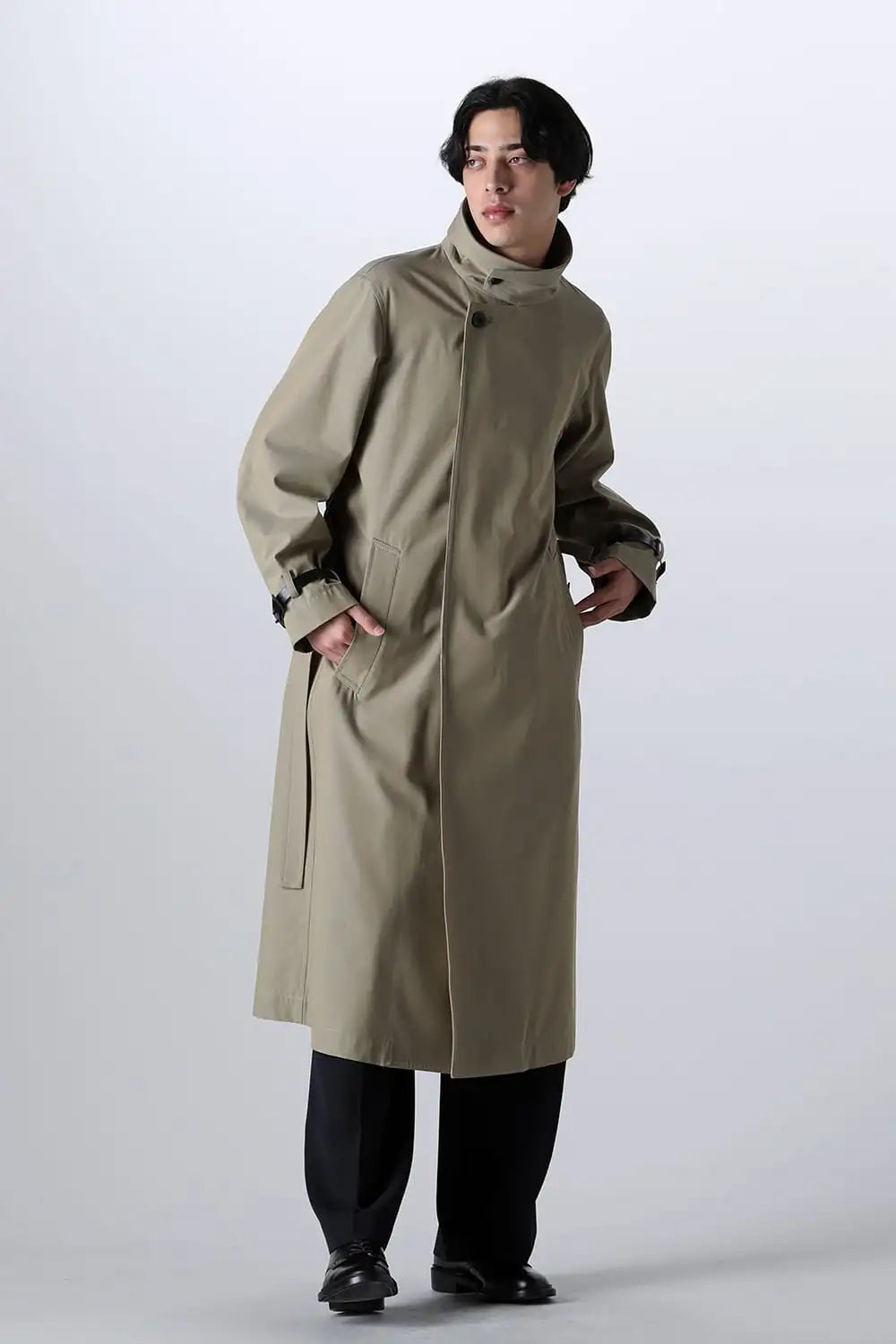 Stand Collar Coat With Leather Strap