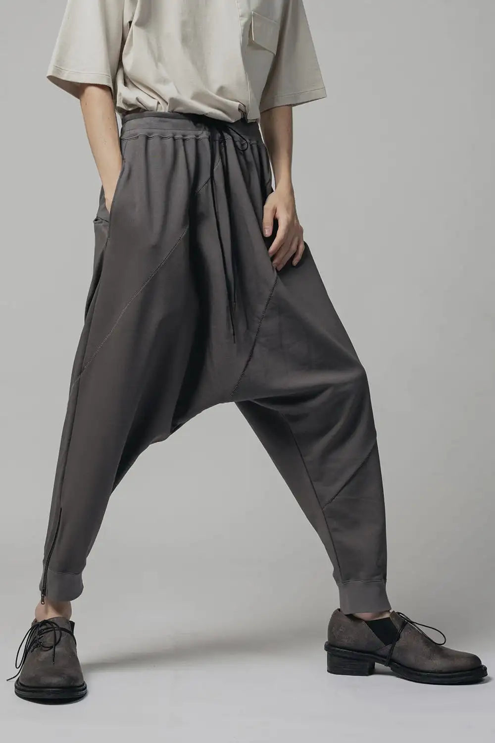 Sweat Drop-Crotch Pants  Gray