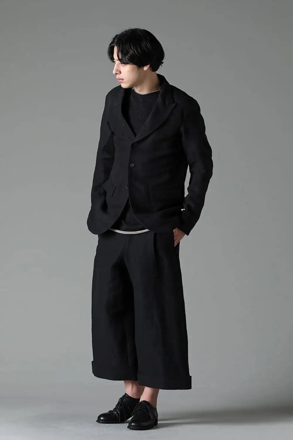 Cropped baggy pants linen / japanese paper