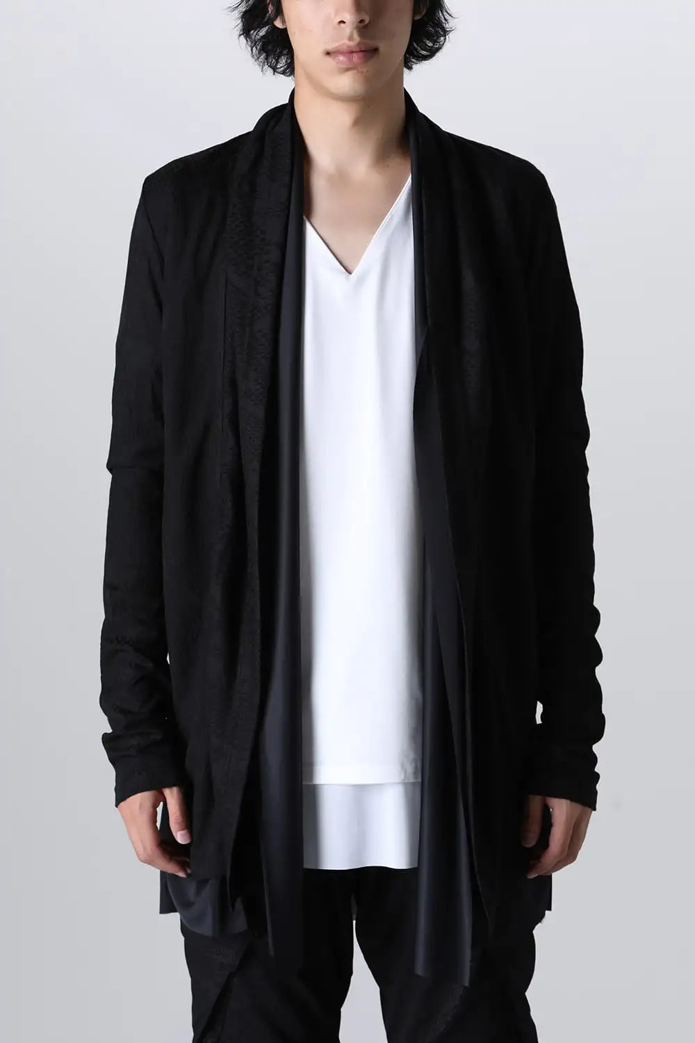 Layered Shawl Cardigan Black&Black
