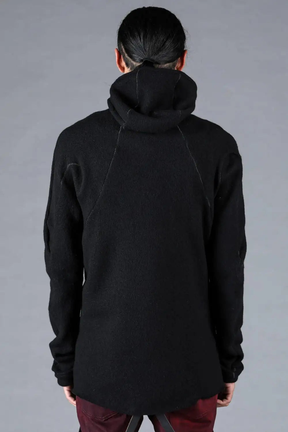 Wool Cotton Knit Balaclava Long Sleeve T-Shirt Black