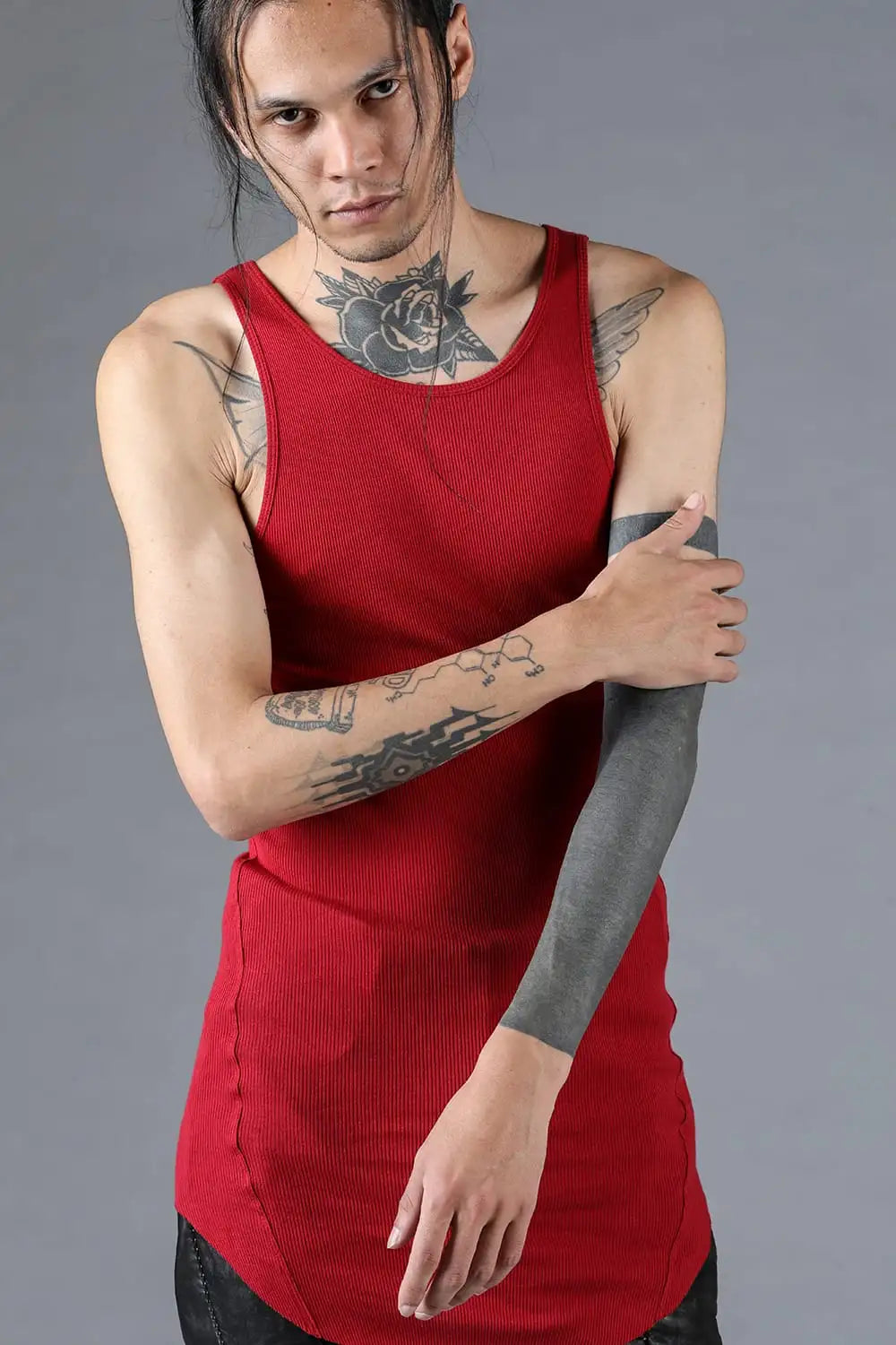 Cotton x Rayon Ribbed Tank Top Red