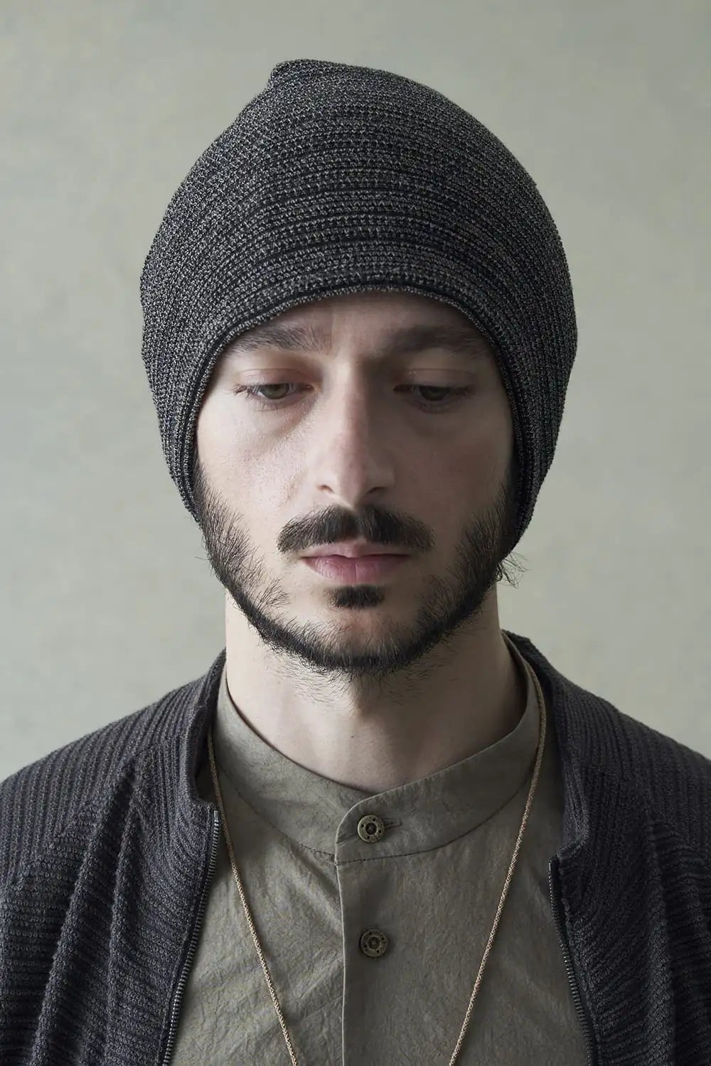 Knit cap high twist cotton stripe Black