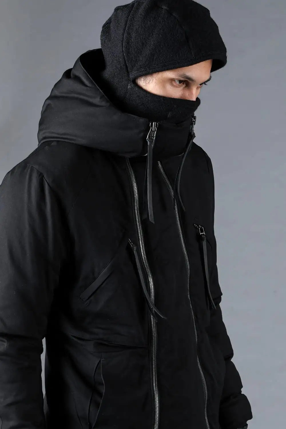 Wool Cotton Knit Balaclava Long Sleeve T-Shirt Black