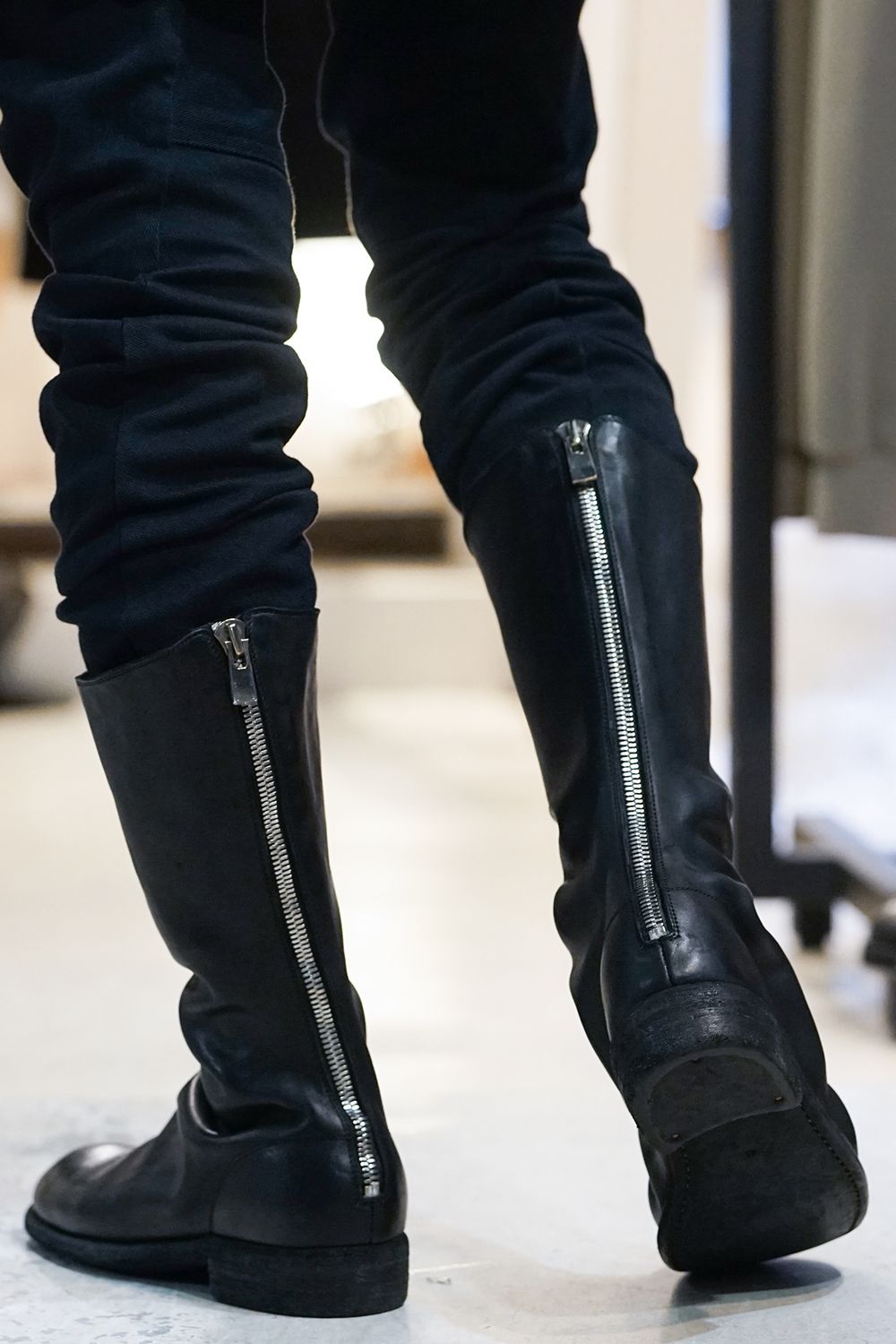 Long Back Zip Boots Single Sole - Horse Full Grain Leather - 989