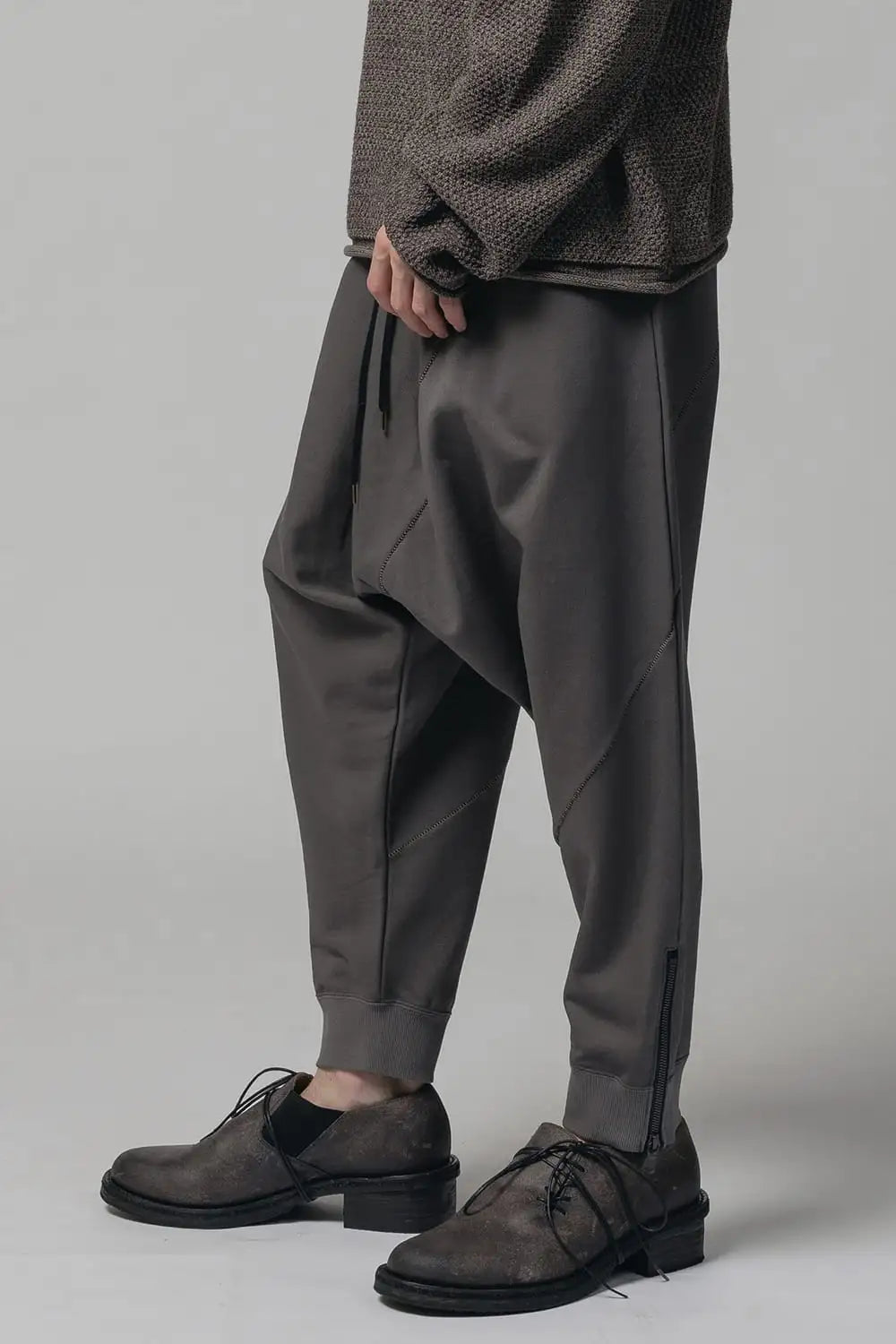 Sweat Drop-Crotch Pants  Gray