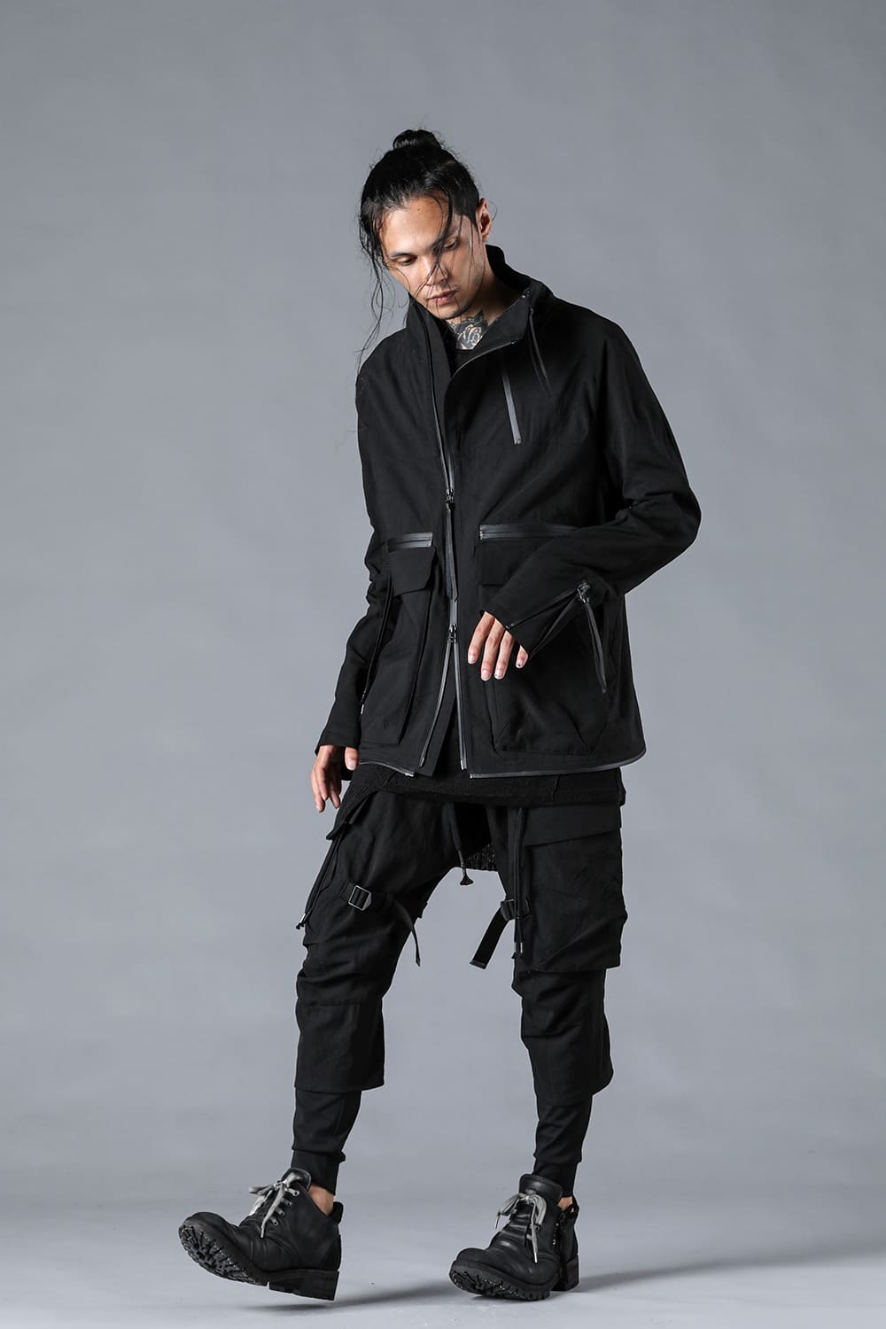 Salt-Shrunk Washed Dobby Border Military Coat