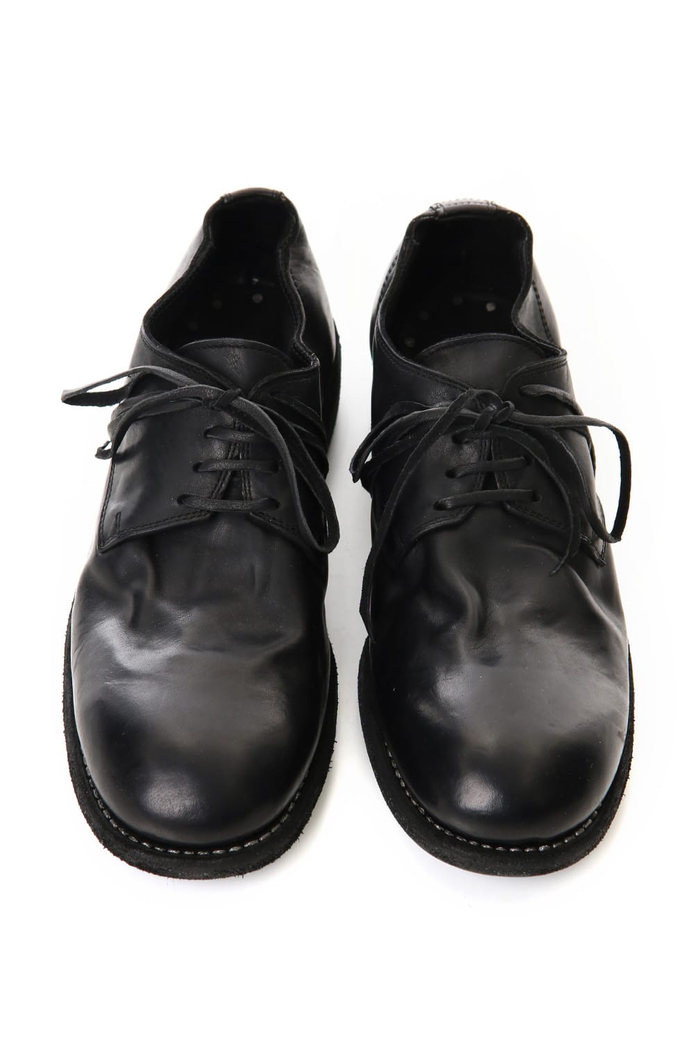 Classic Derby Shoes Laced Up Single Sole - Horse Full Grain Leather - Black