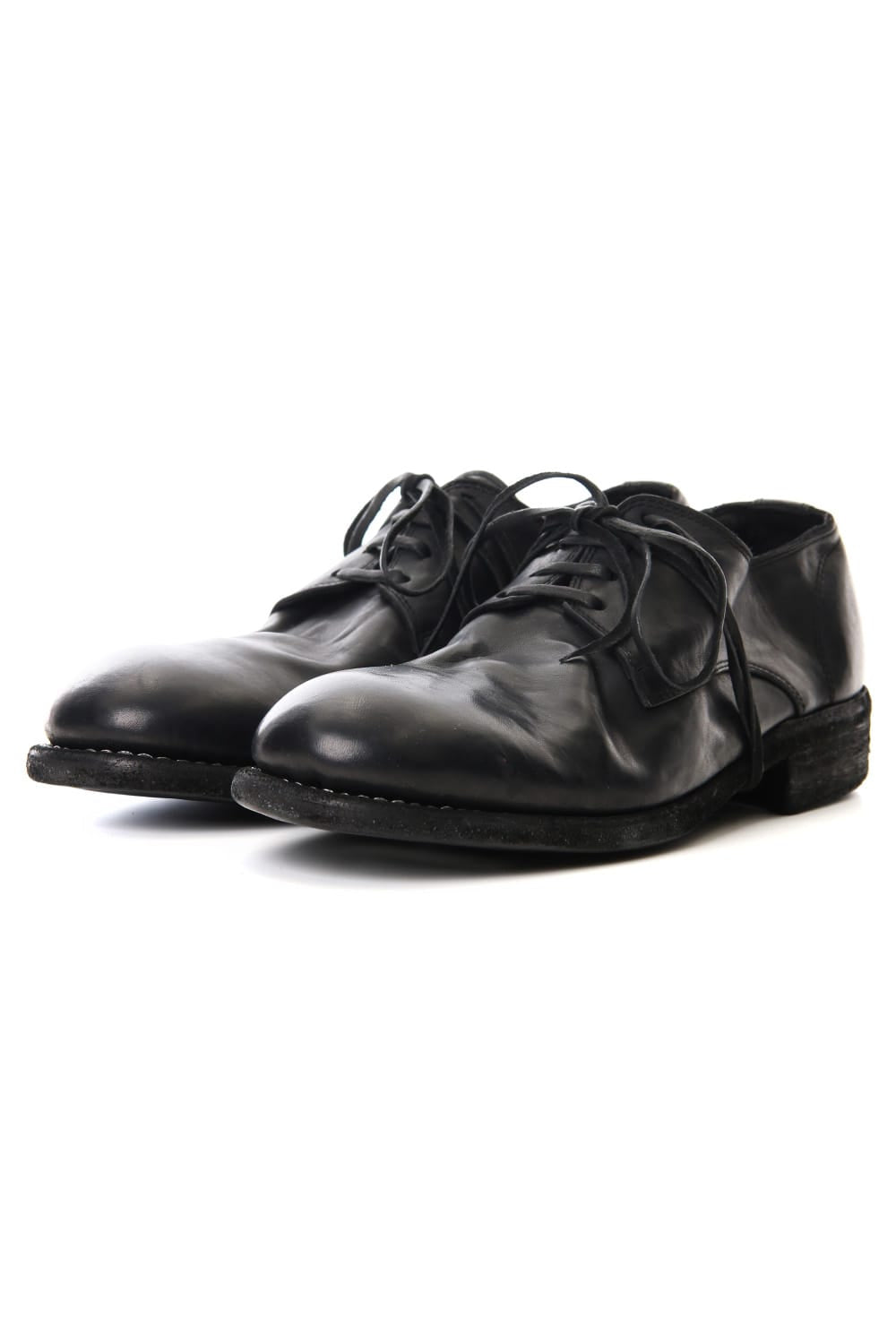 Classic Derby Shoes Laced Up Single Sole - Horse Full Grain Leather - Black