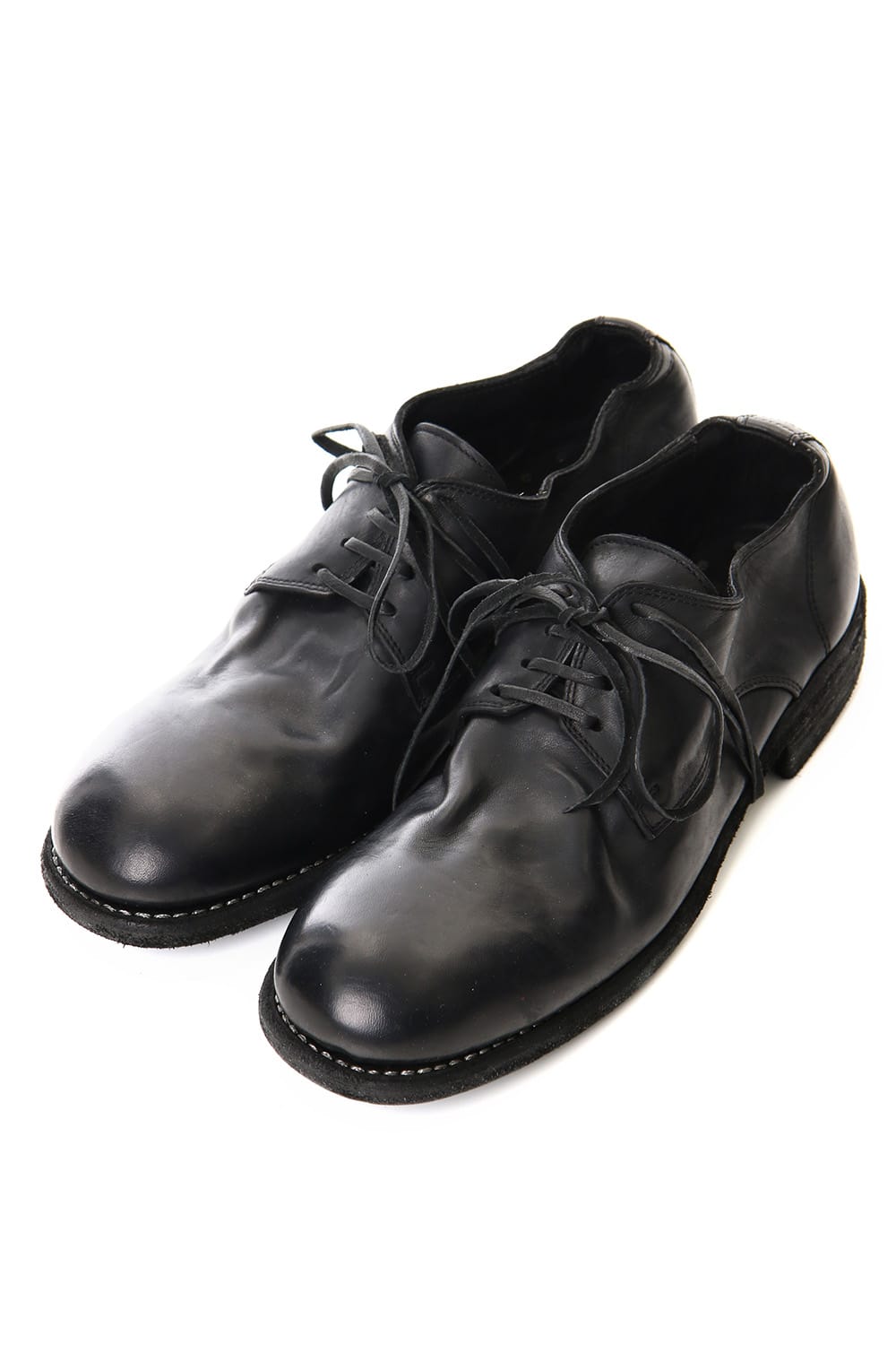 Classic Derby Shoes Laced Up Single Sole - Horse Full Grain Leather - Black