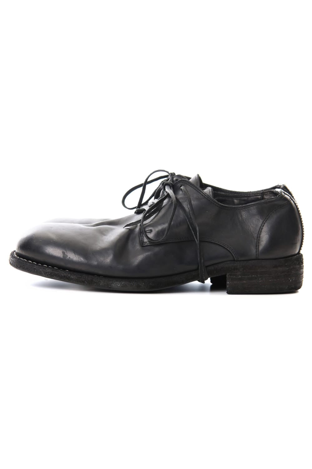 Classic Derby Shoes Laced Up Single Sole - Horse Full Grain Leather - Black