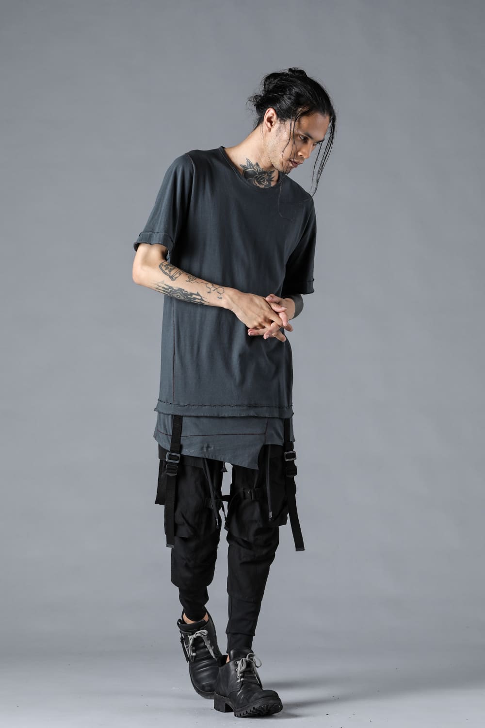 塩縮ワッシャードビーボーダーレイヤードカーゴパンツ