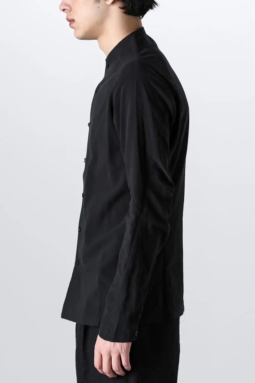 ノーカラーシャツ コットンリネン