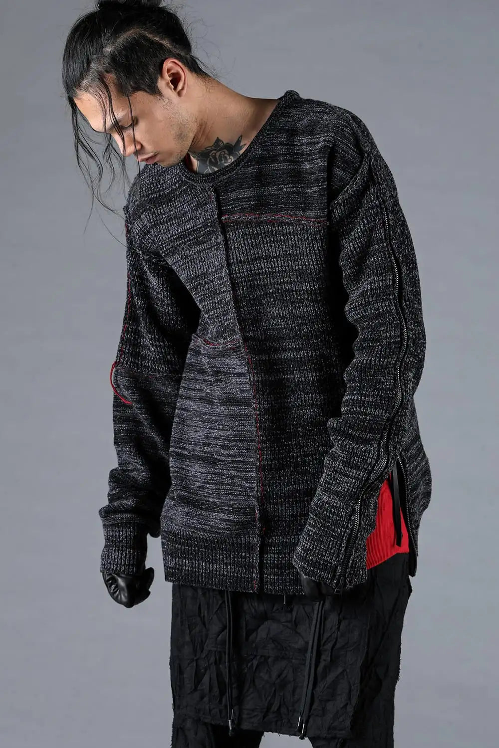 Wool Knit Zip Pullover Black